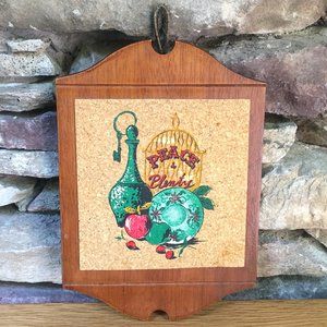 Vintage Peace & Plenty Apco Wood Cork Trivet Boho